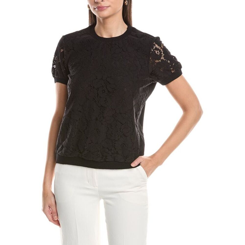 Tahari Asl Womens  Lace Front Top, Black